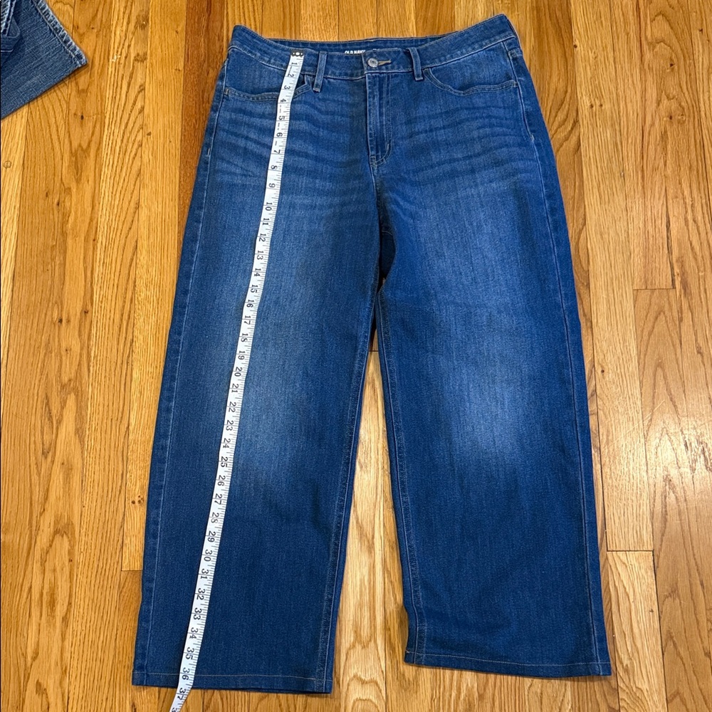 Old Navy Wide Leg Jeans Dark Wash High Rise Baggy Denim Size 12